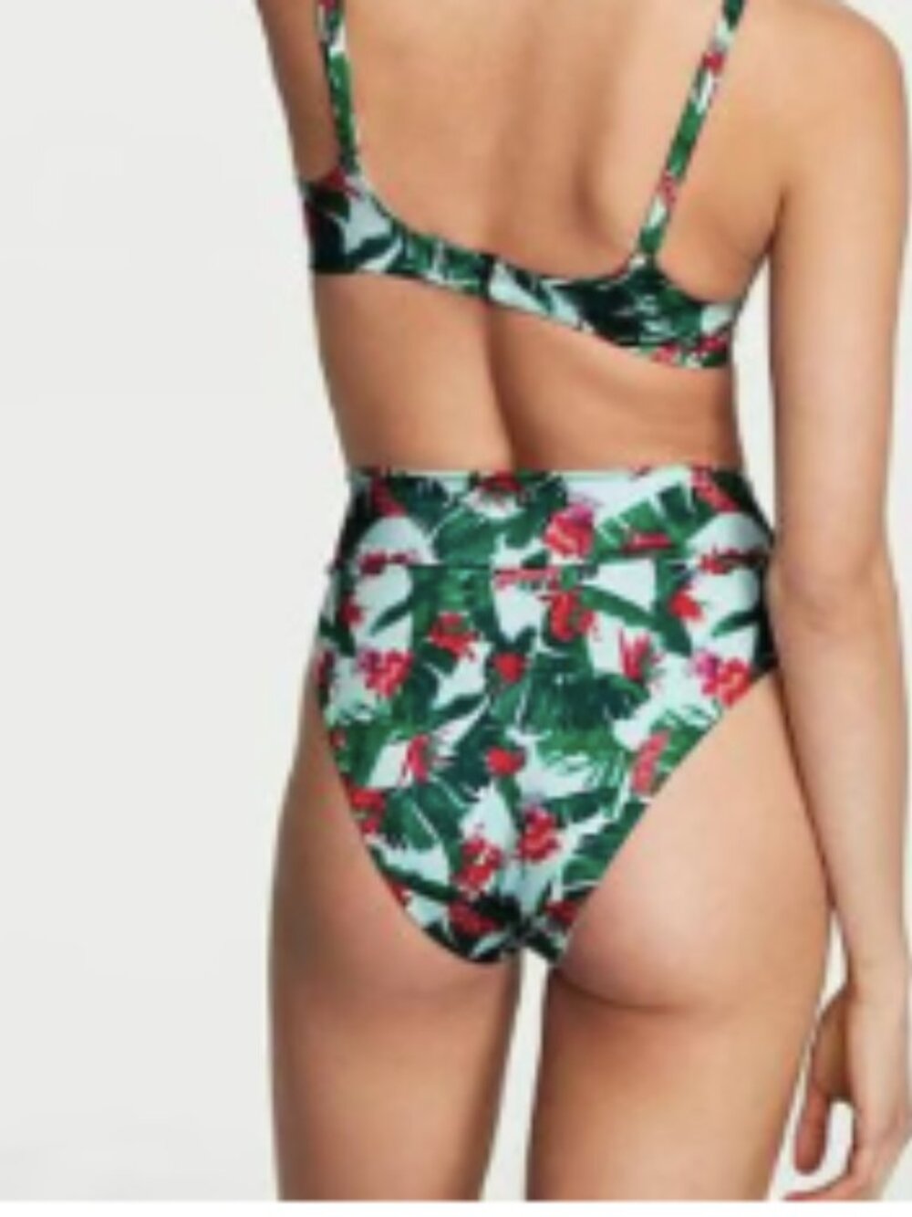 NWT Victoria's Secret Bikini Bottom Floral Green Palm High Waist Cheeky (M) - Picture 2 of 8